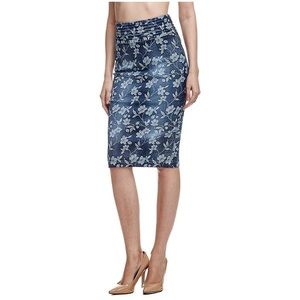 Guess High-Waisted Floral Print Denim Skirt